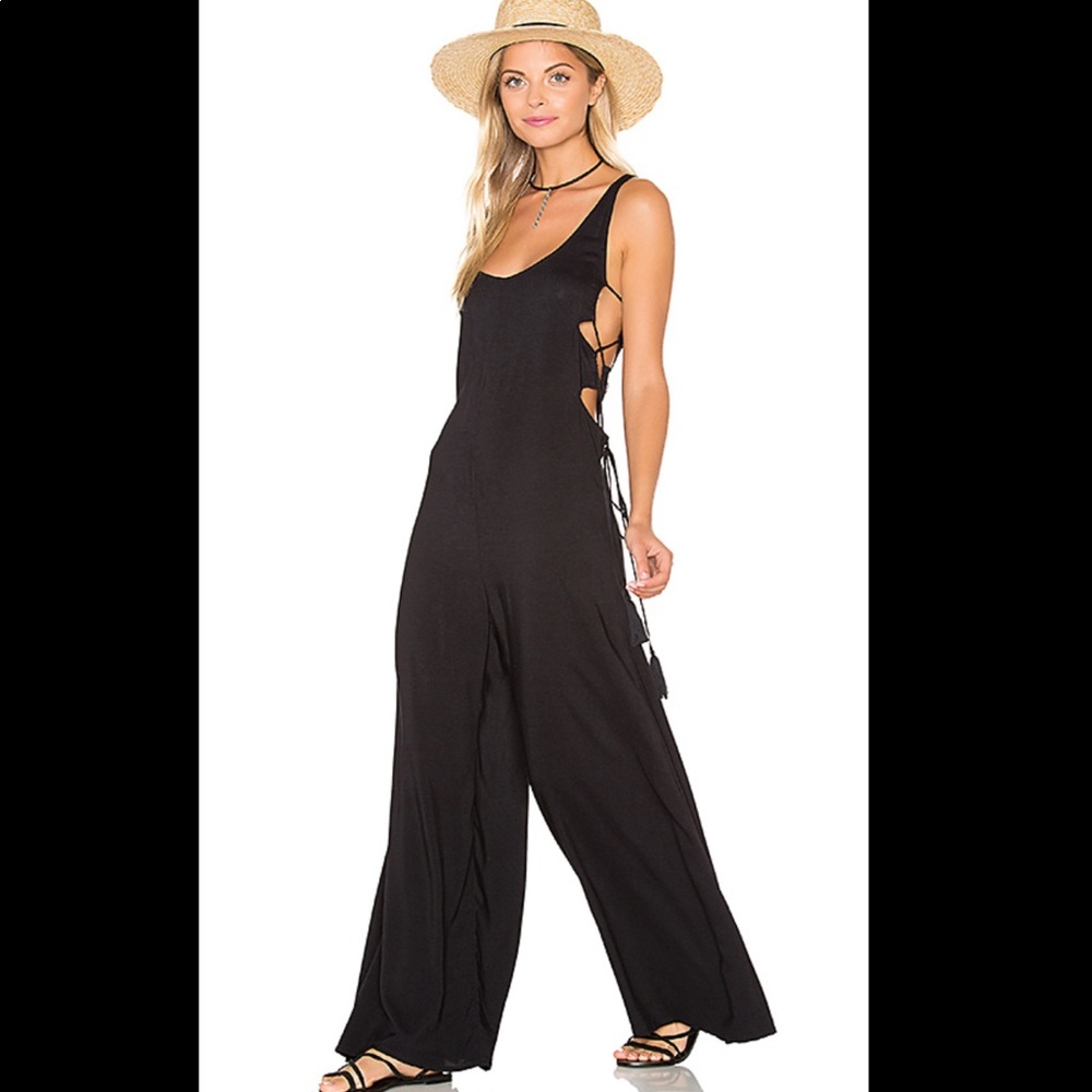 INDAH wanderer lace up side jumpsuit - navy blue